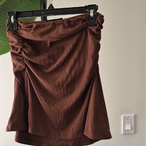 Cider Brown Corduroy Ruched Mini Skirt